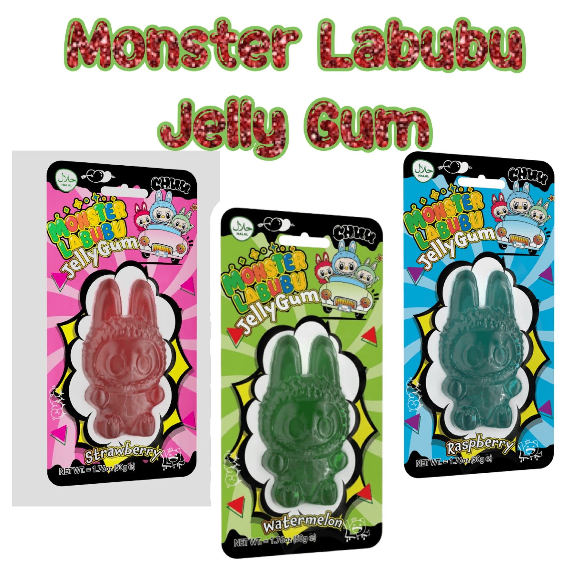 Monster Labubu Jelly Gum Strawberry, Watermelon & Blue Raspberry Sweet