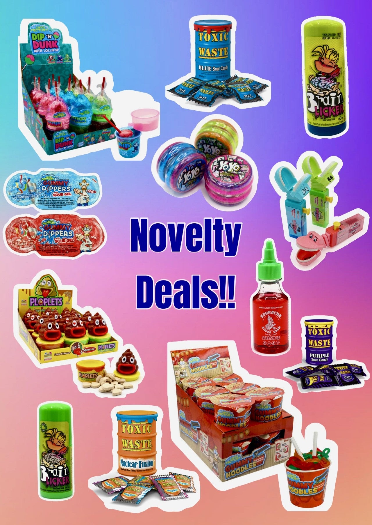 Sour Candy Novelty Deals (Zed candy Souracha,Brain Lickers, Toxic waste & more)