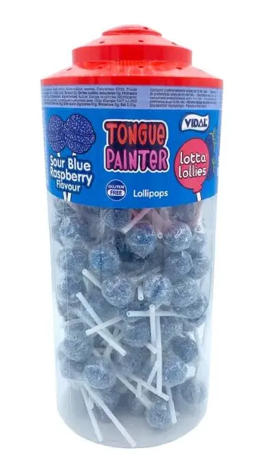 Vidal Lotta 150 Lollies Full Tub, Sour Blue Raspberry Tongue Painter, Traffic Light or Cherry Tongue Painter