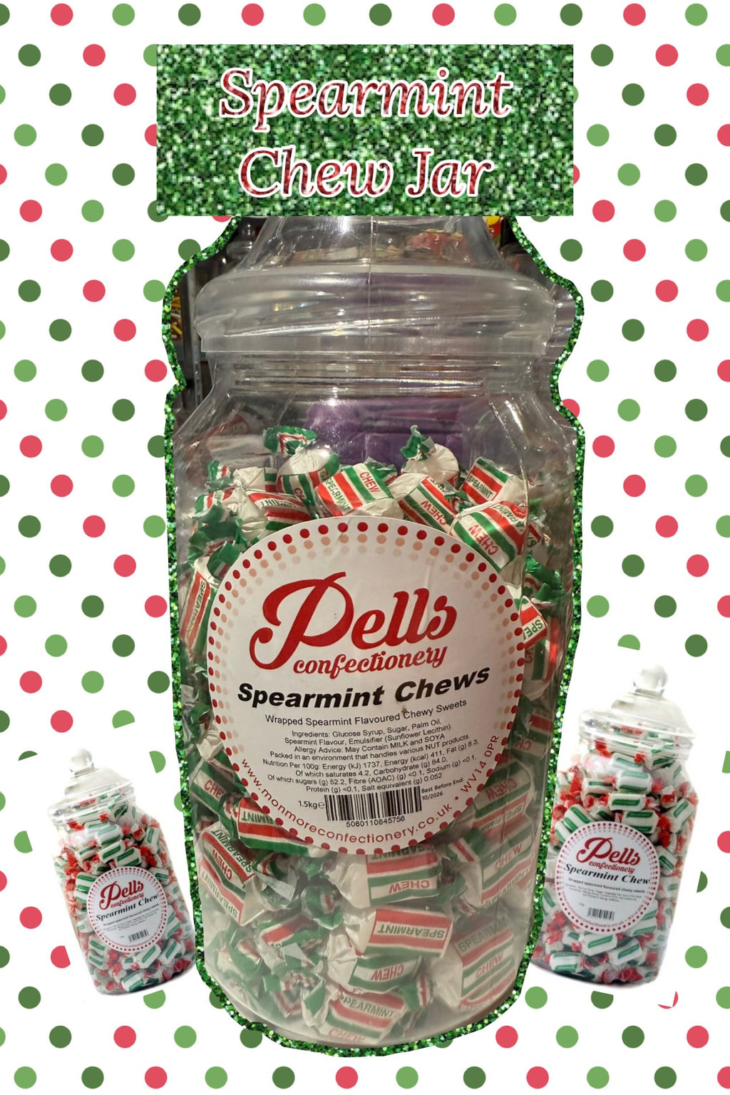 1.5kg of Spearmint Chews in a traditional Jar