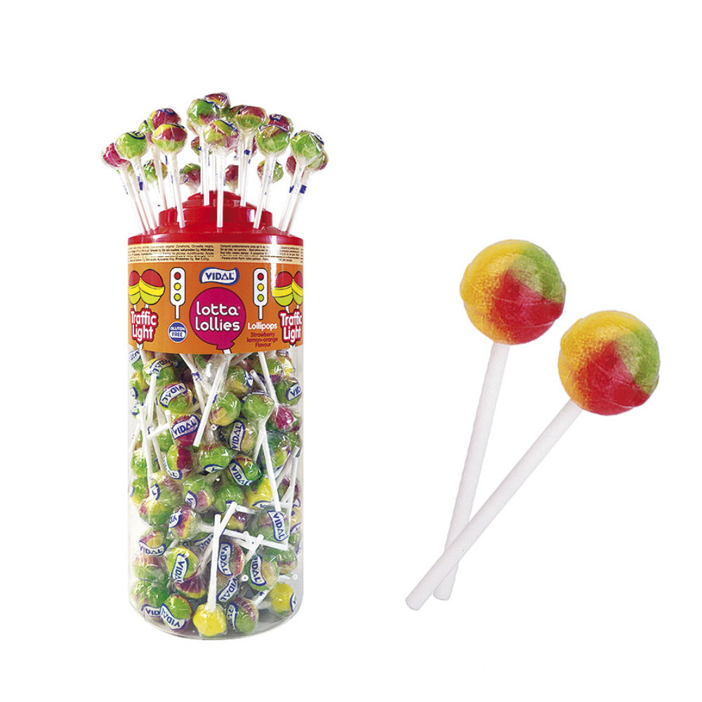 Vidal Lotta 150 Lollies Full Tub, Sour Blue Raspberry Tongue Painter, Traffic Light or Cherry Tongue Painter